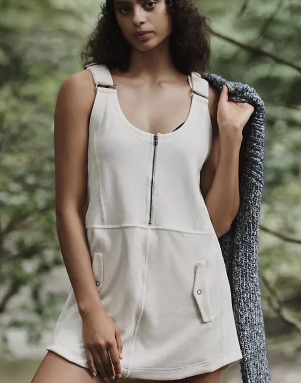 Anthropologie Daily Practice Soft Corded Jockey Mini Overall Dress Ivory XL NWT